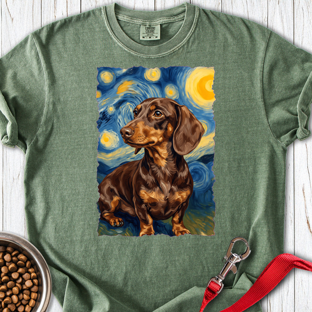 Dachshund Van Gogh Chocolate Premium Tee — Moss