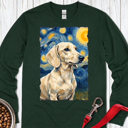 Dachshund Van Gogh Cream Long Sleeve Forest Green