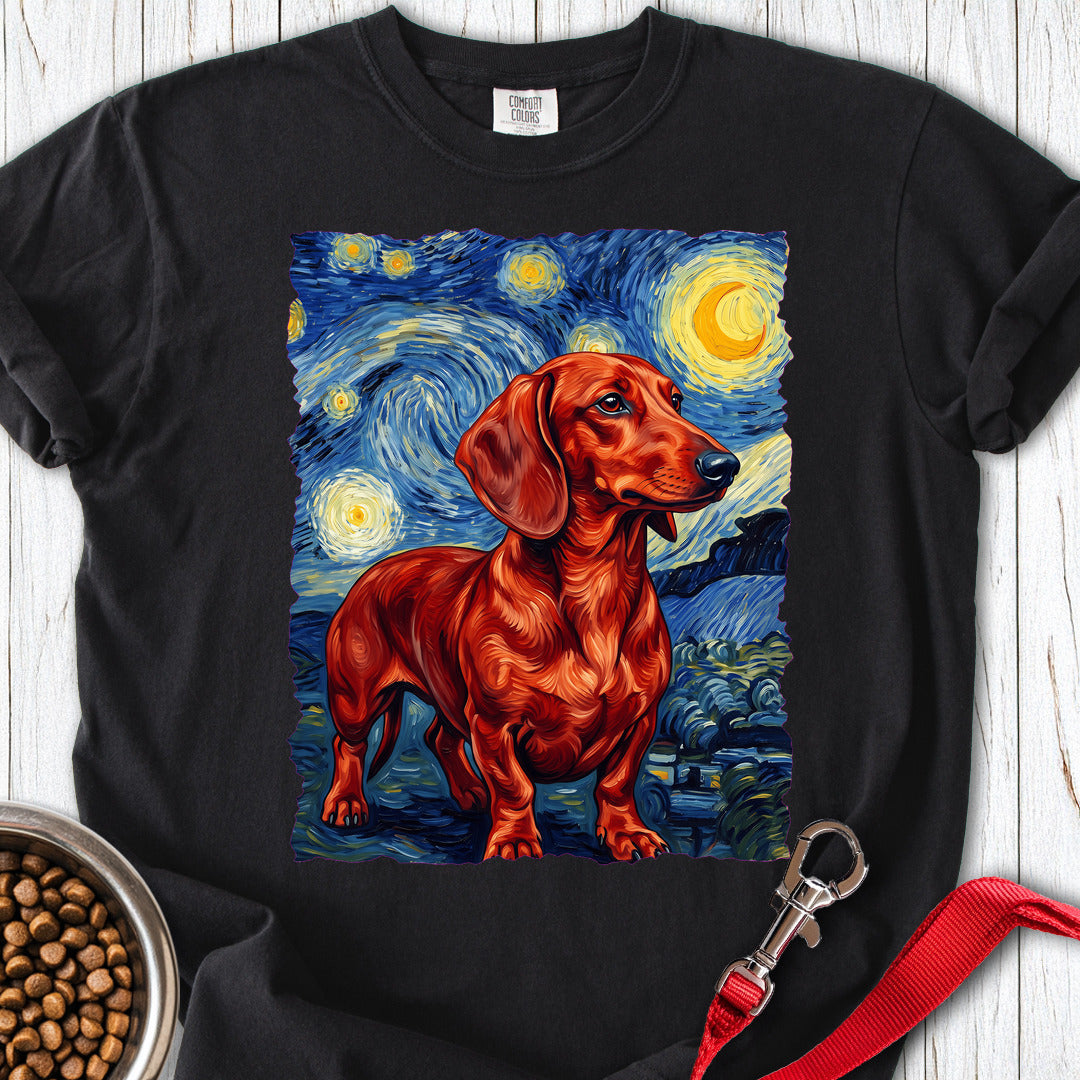 Dachshund Van Gogh Red Premium Tee — Black