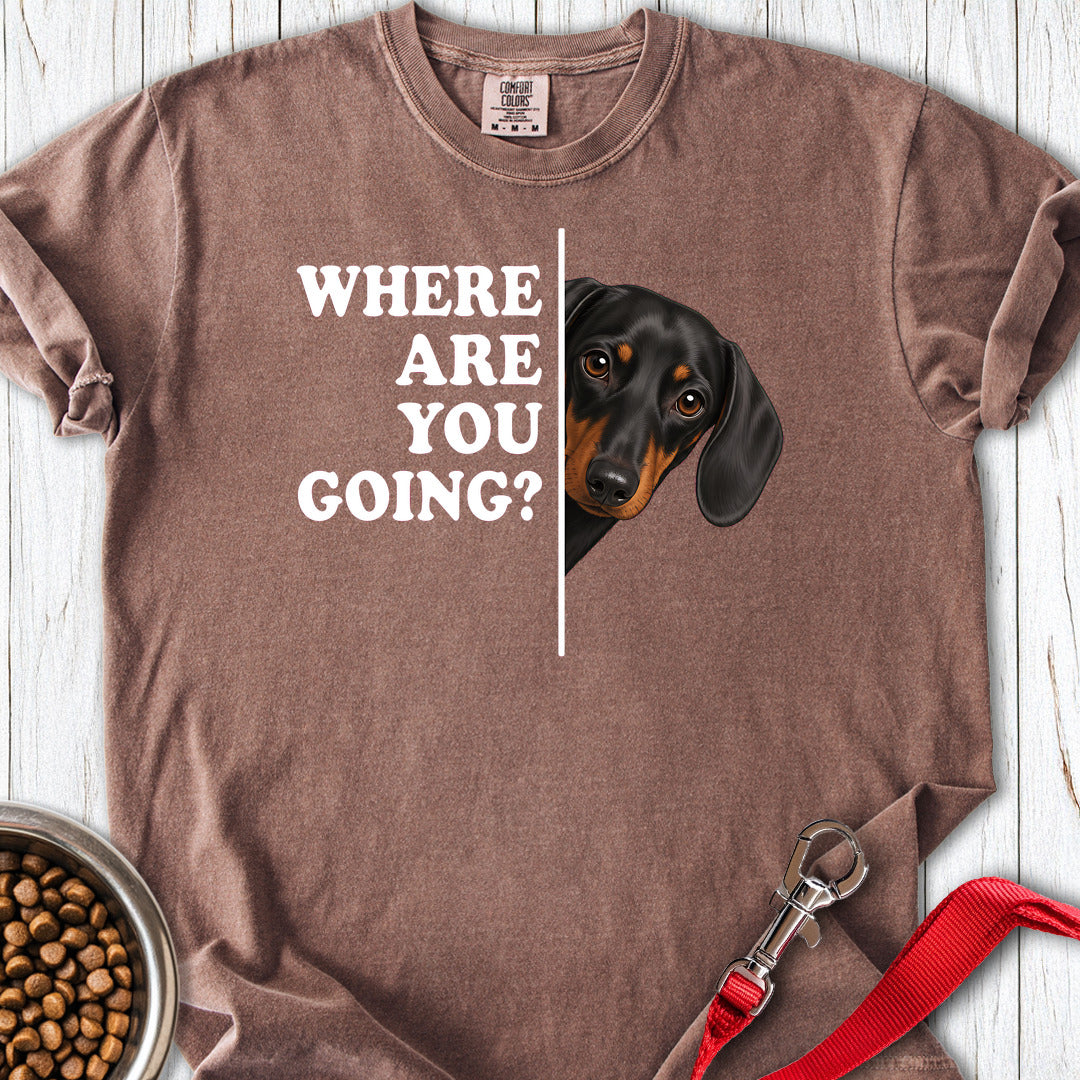 Dachshund Where Are You Going Black and Tan Premium Tee — Espresso