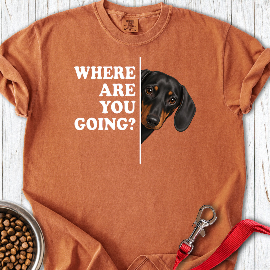 Dachshund Where Are You Going Black and Tan Premium Tee — Yam