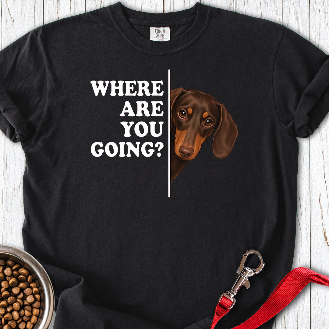 Dachshund Where Are You Going Chocolate and Tan Premium Tee — Black