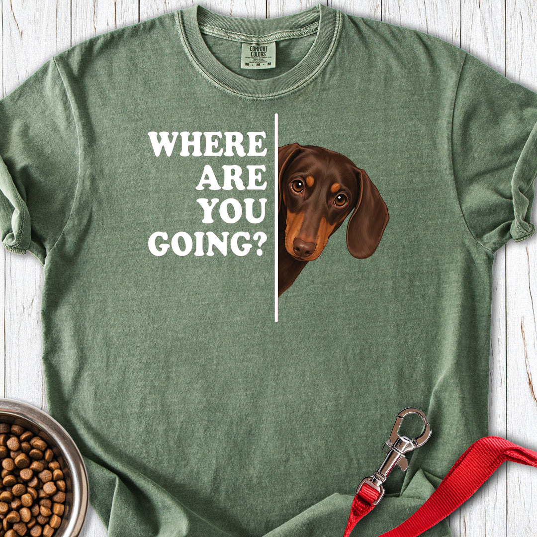 Dachshund Where Are You Going Chocolate and Tan Premium Tee — Moss