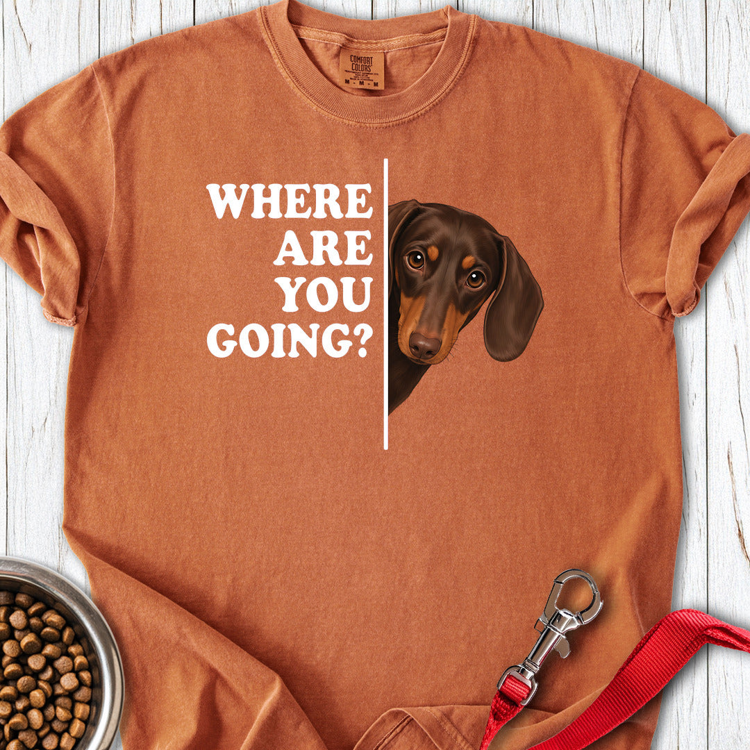 Dachshund Where Are You Going Chocolate and Tan Premium Tee — Yam