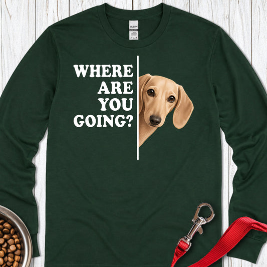 Dachshund Where Are You Going Cream Long Sleeve Forest Green