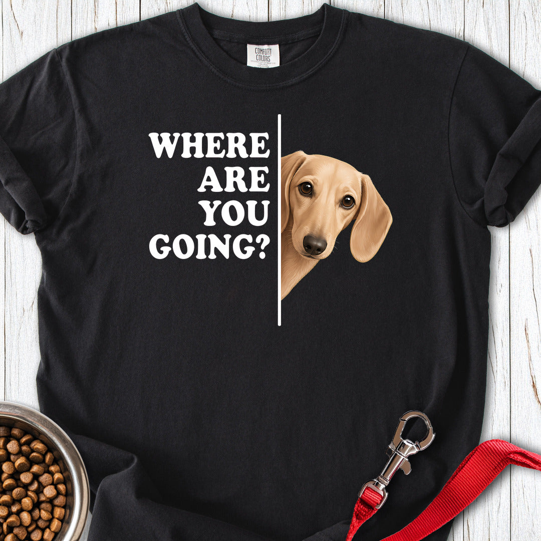 Dachshund Where Are You Going Cream Premium Tee — Black