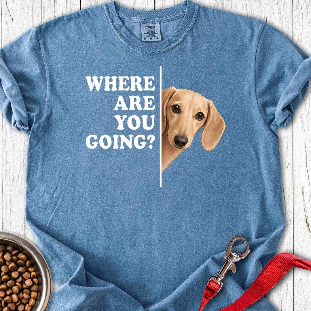 Dachshund Where Are You Going Cream Premium Tee — Blue Jean