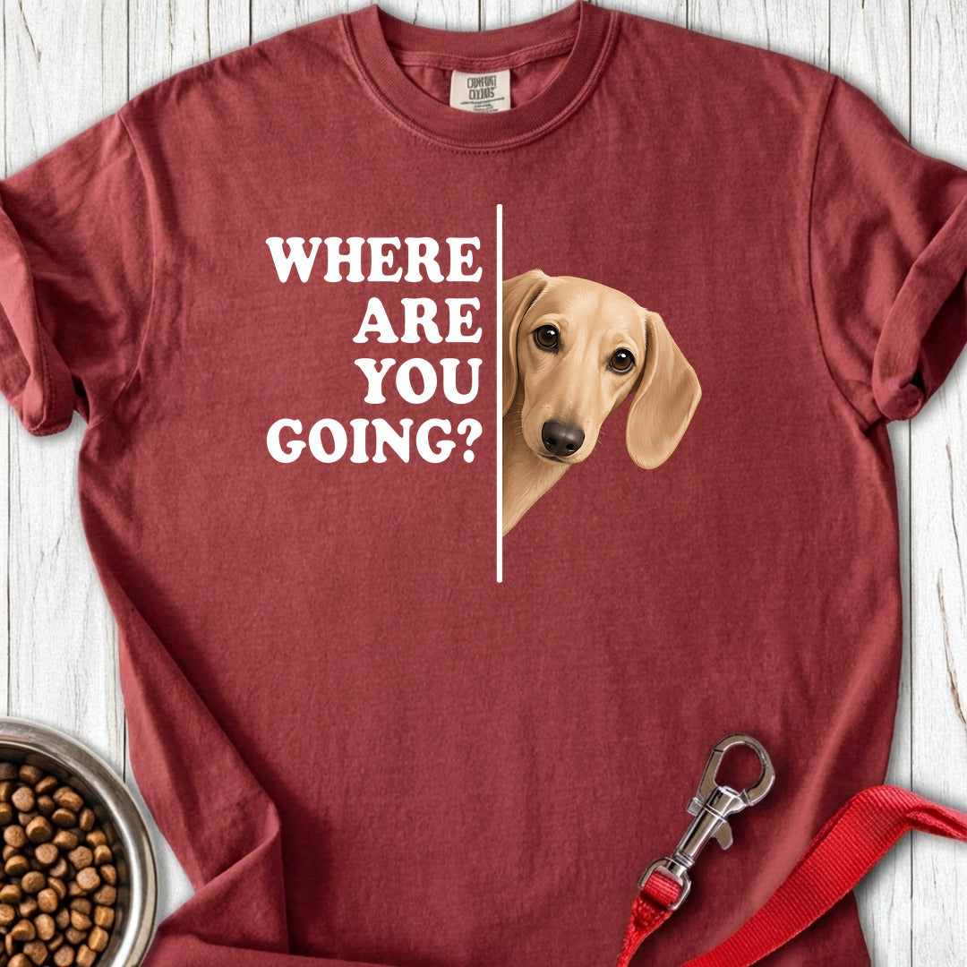 Dachshund Where Are You Going Cream Premium Tee — Brick