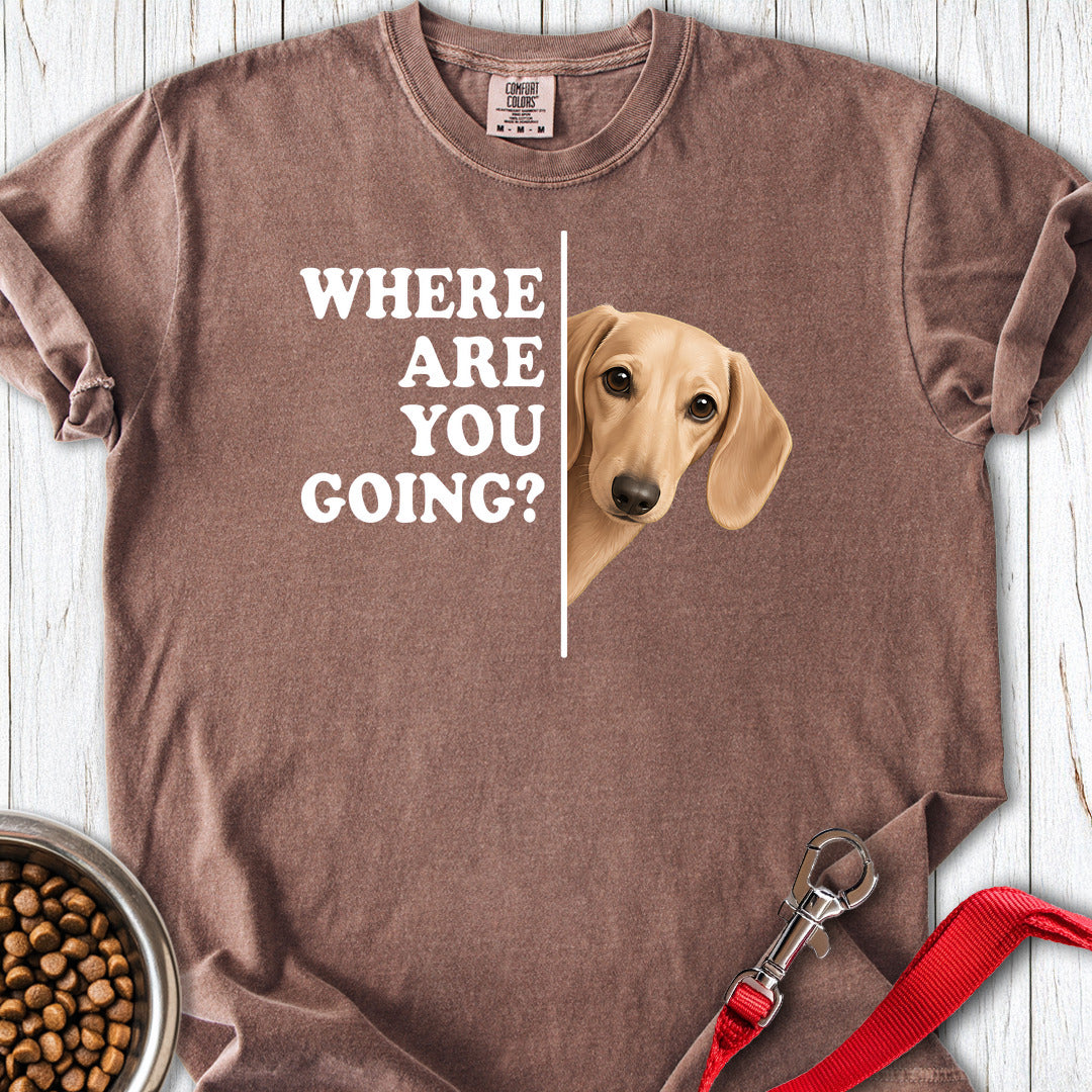 Dachshund Where Are You Going Cream Premium Tee — Espresso