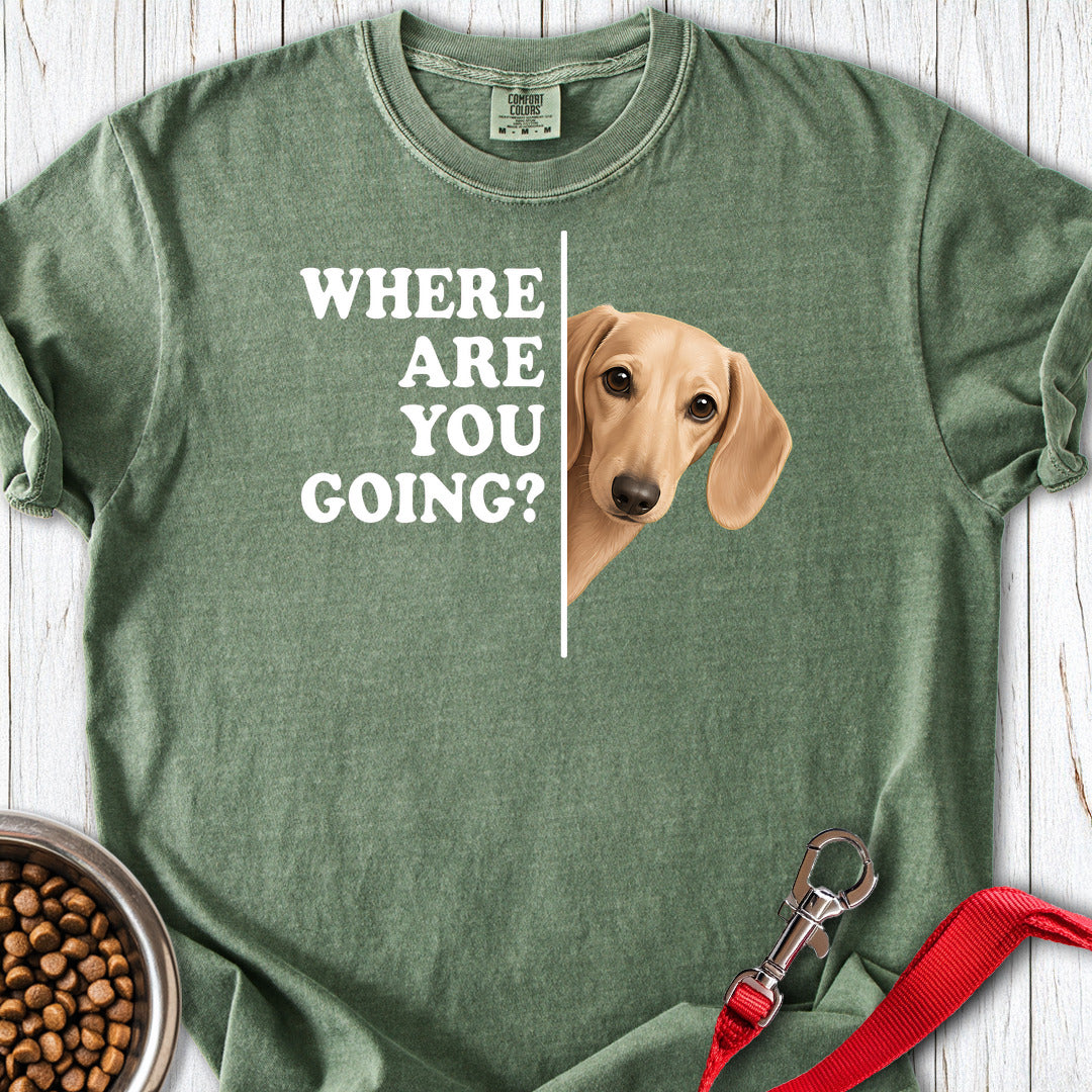 Dachshund Where Are You Going Cream Premium Tee — Moss