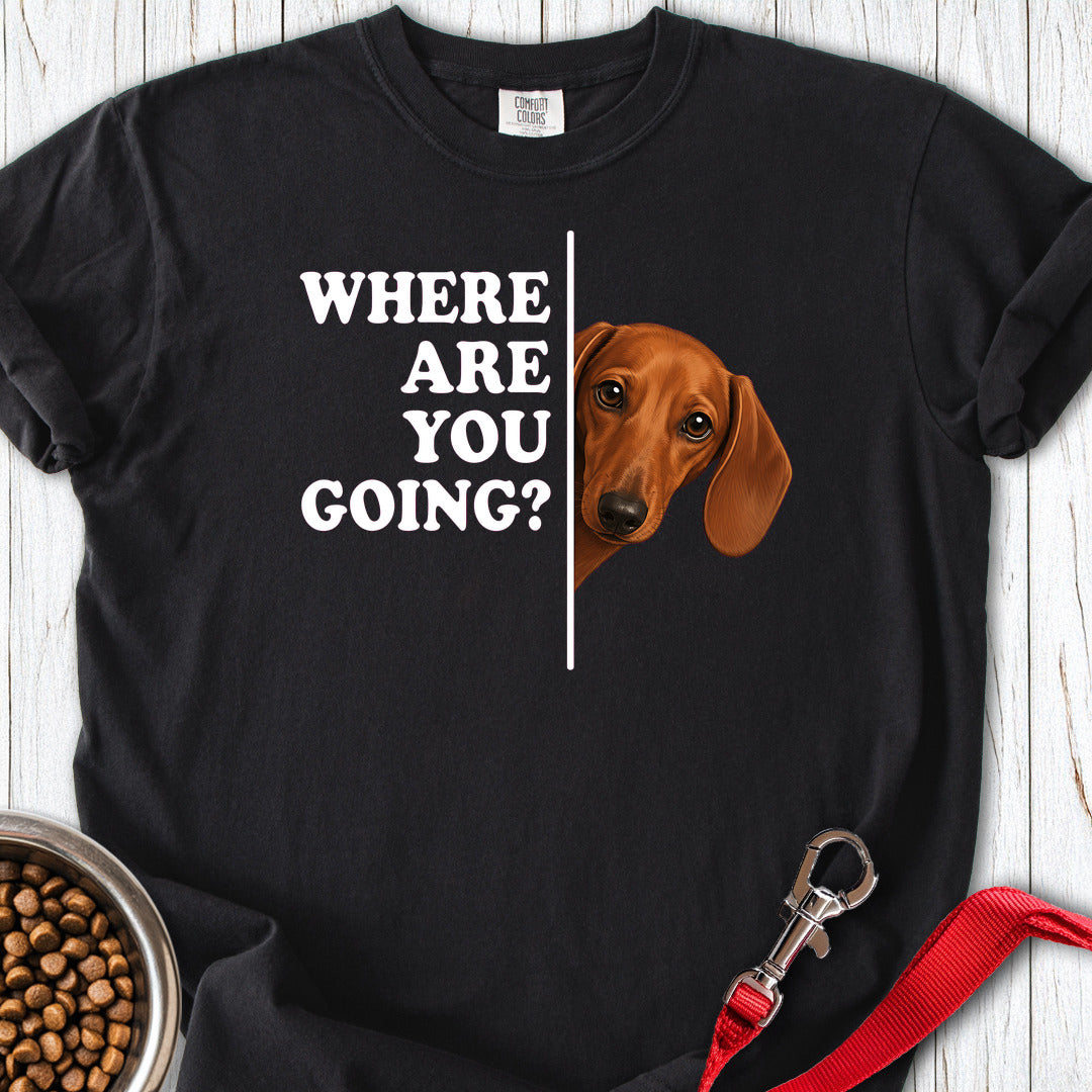 Dachshund Where Are You Going Red Premium Tee Black