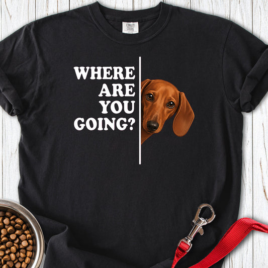 Dachshund Where Are You Going Red Premium Tee — Black