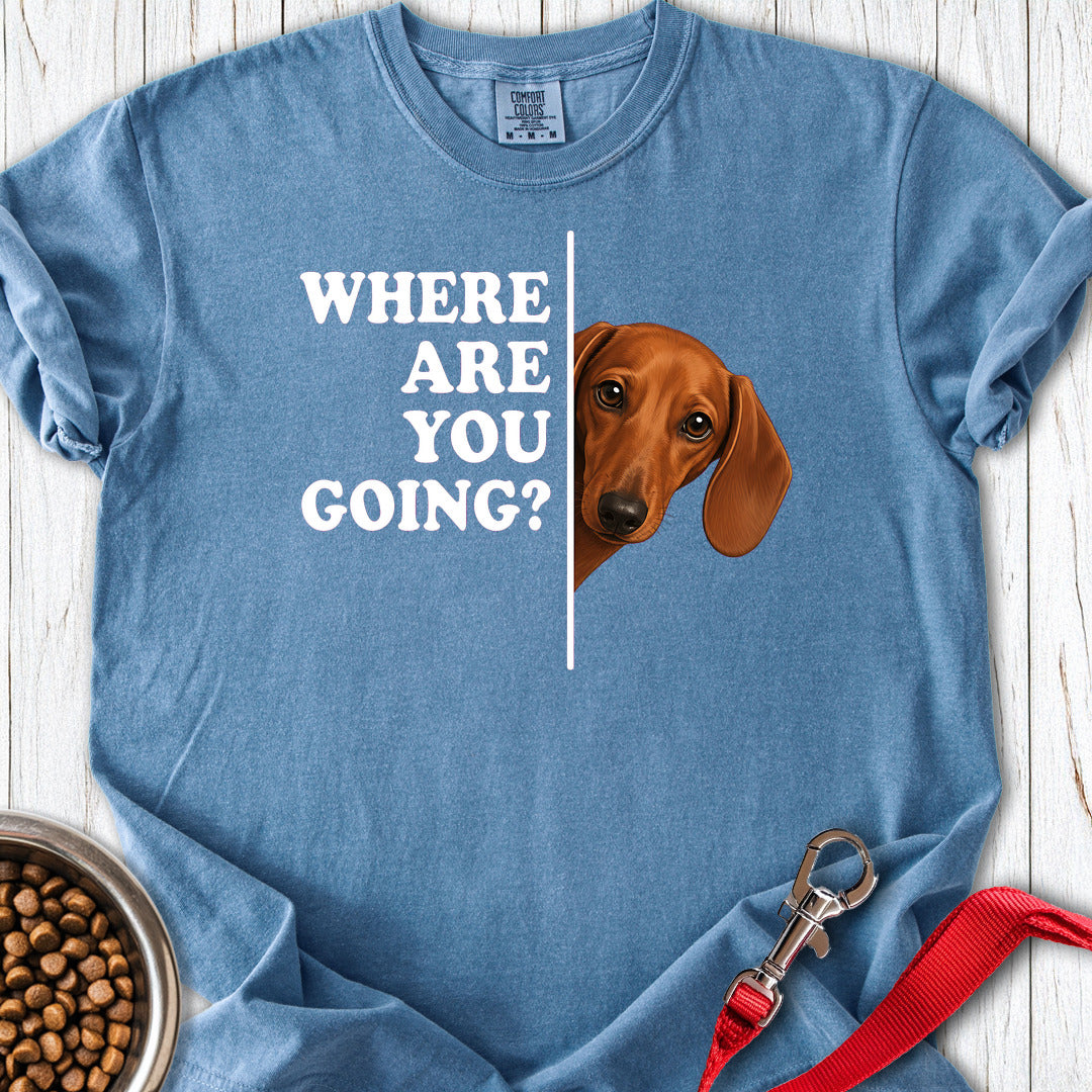 Dachshund Where Are You Going Red Premium Tee Blue Jean
