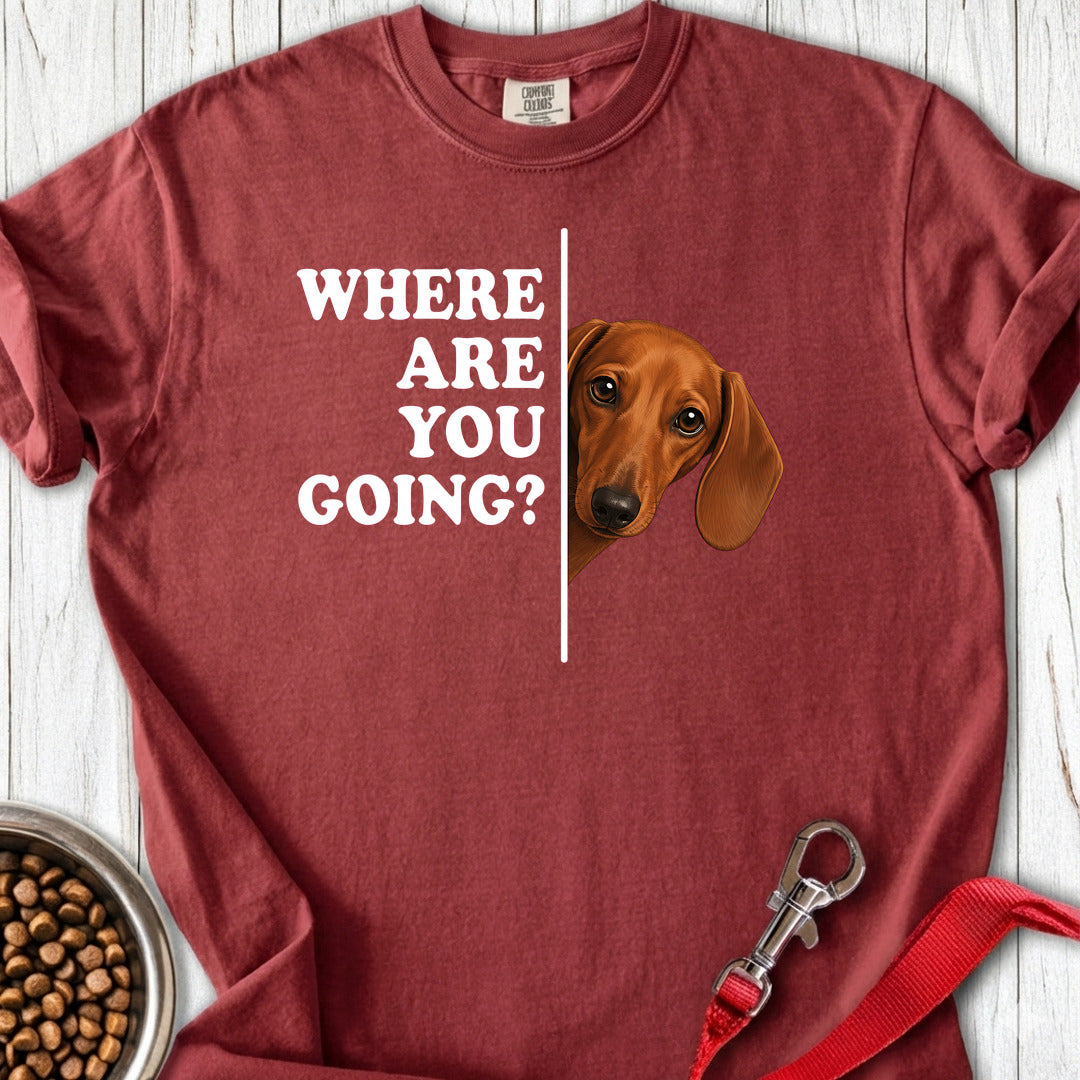 Dachshund Where Are You Going Red Premium Tee Brick