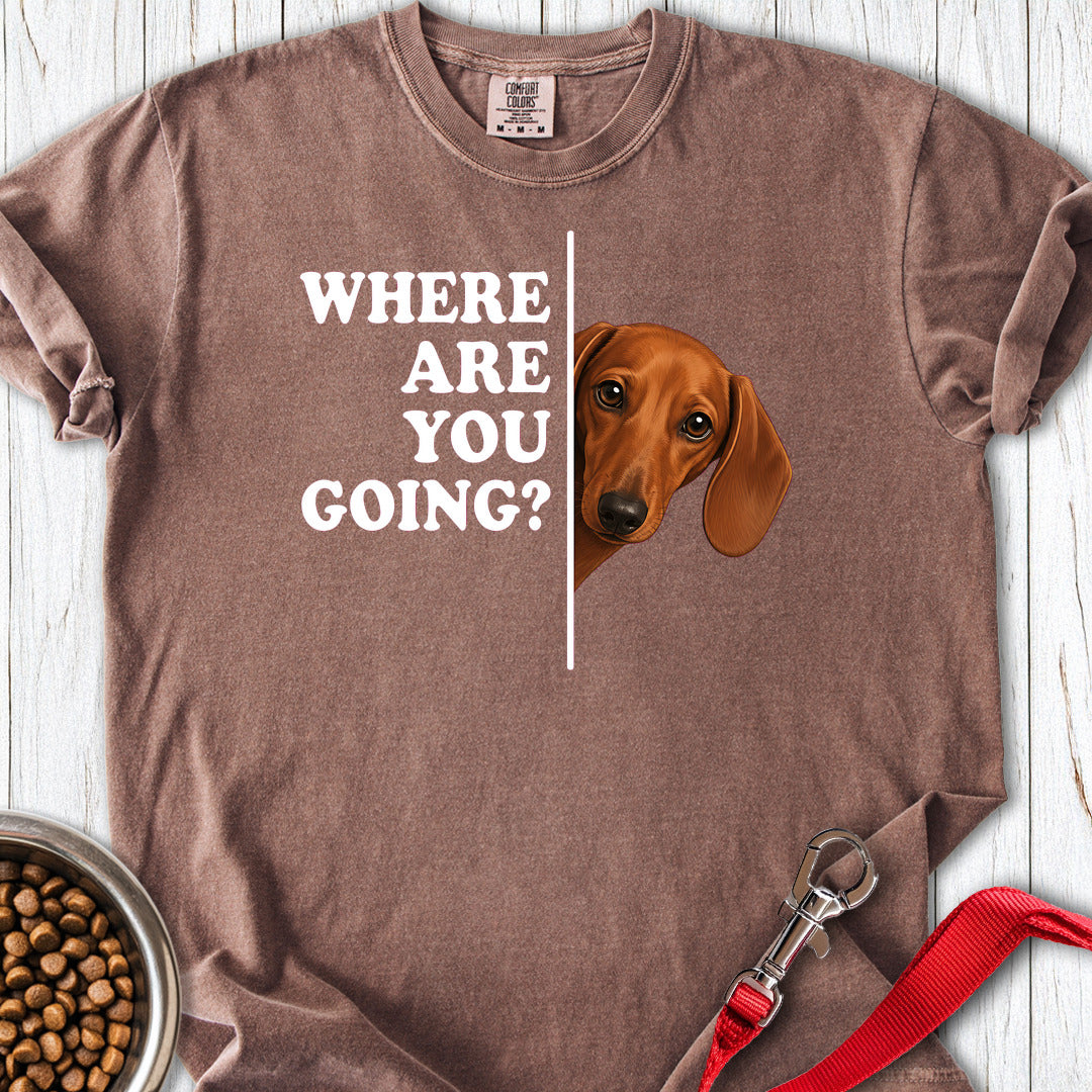 Dachshund Where Are You Going Red Premium Tee Espresso
