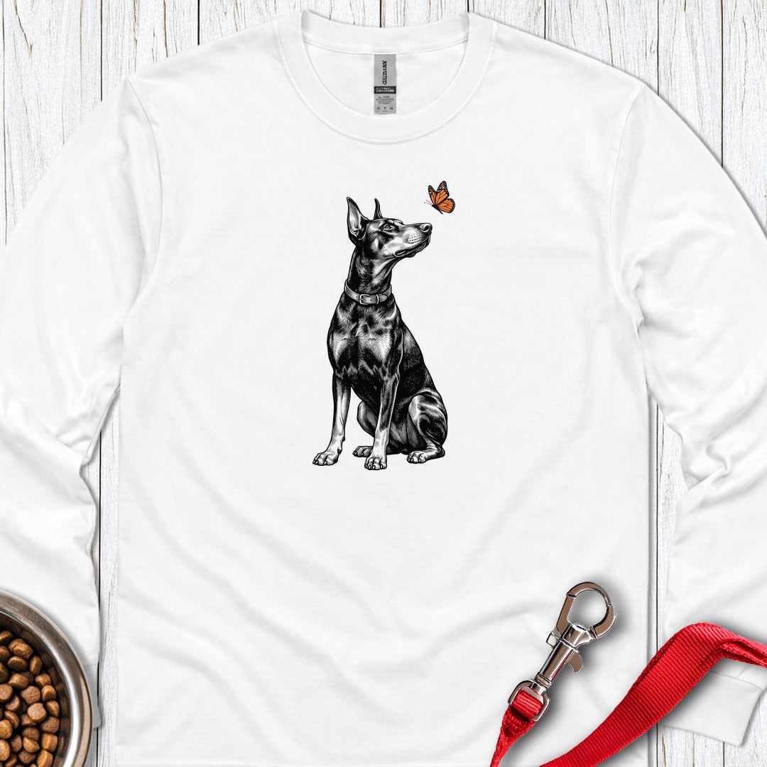 Doberman Butterfly Long Sleeve — White