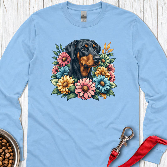 Doberman Floral Long Sleeve — Carolina Blue