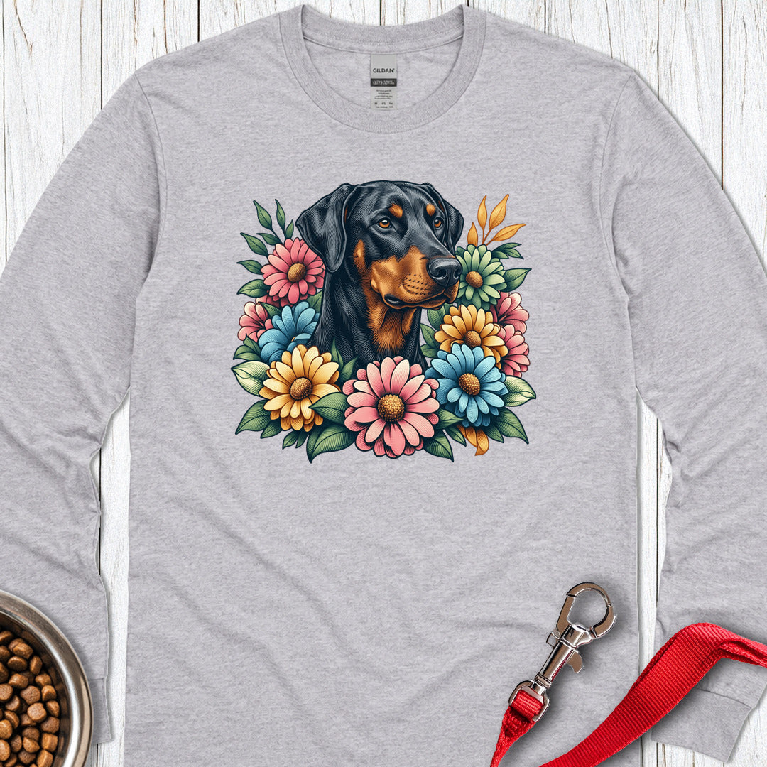 Doberman Floral Long Sleeve — Sport Grey