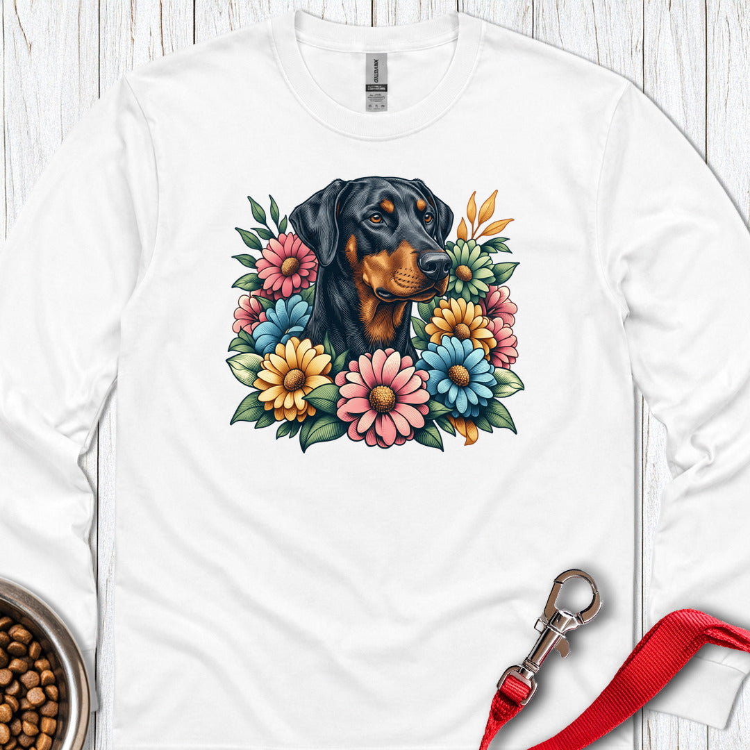 Doberman Floral Long Sleeve — White