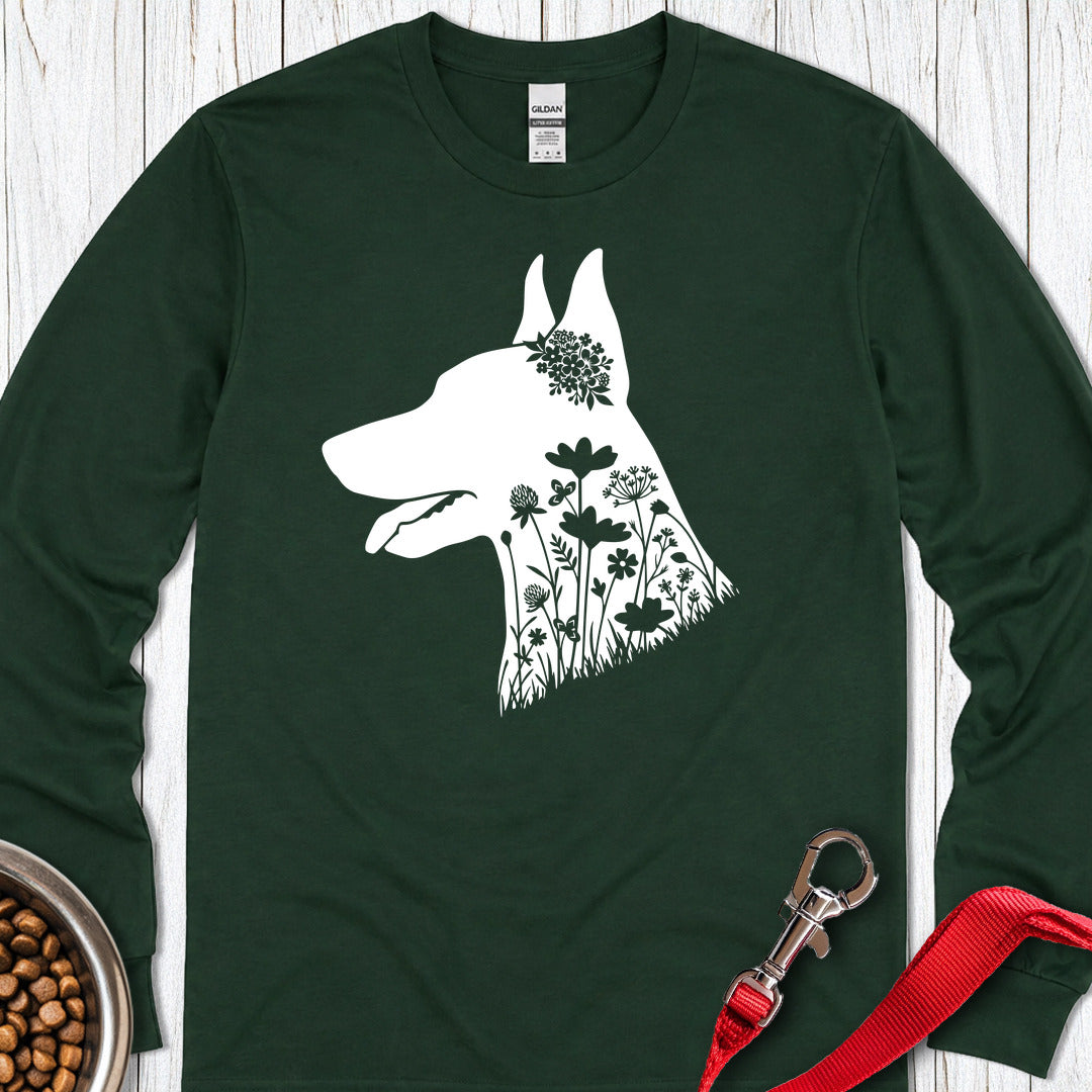 Doberman Flowers Long Sleeve — Forest Green