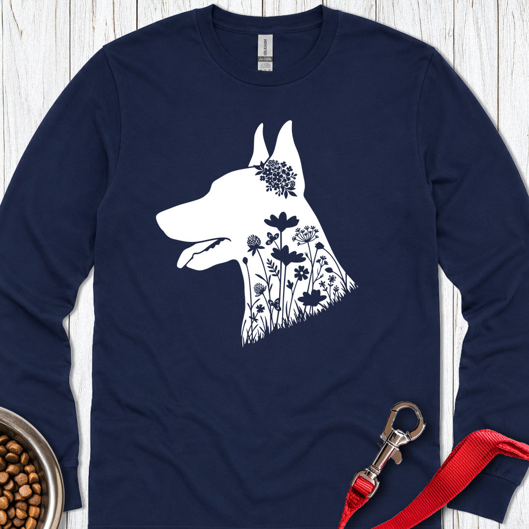 Doberman Flowers Long Sleeve — Navy