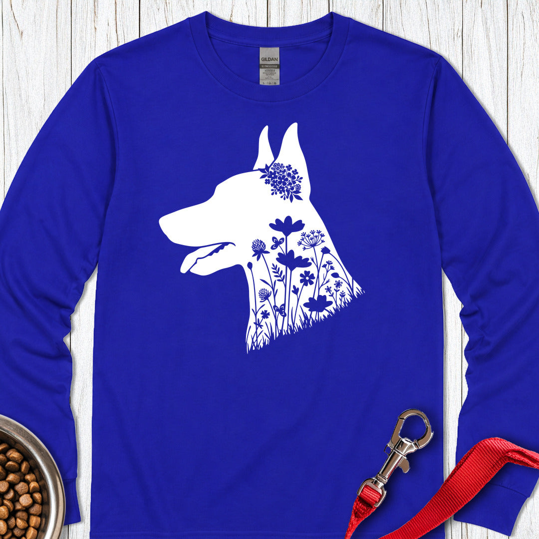 Doberman Flowers Long Sleeve — Royal