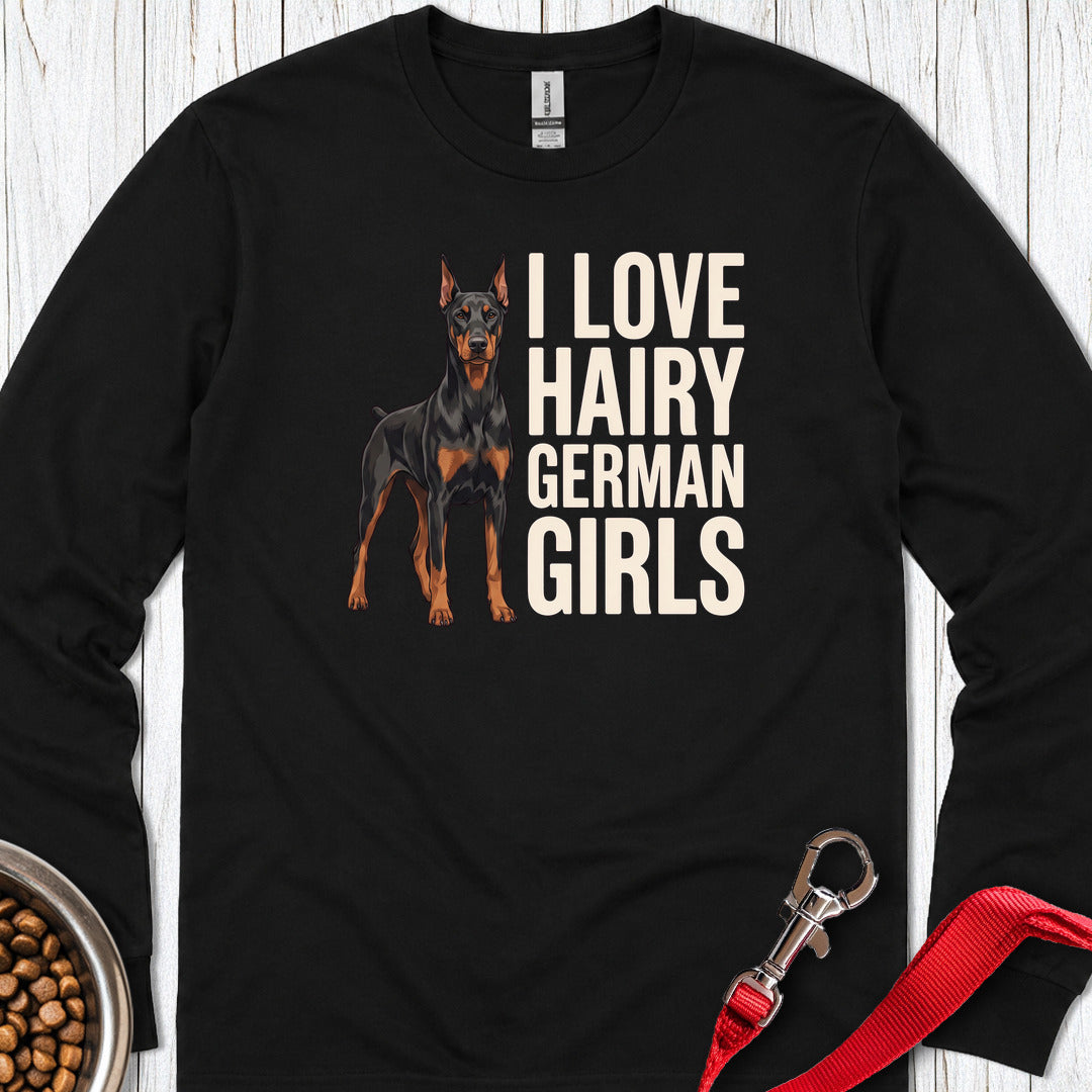 Doberman Hairy Girls Long Sleeve — Black