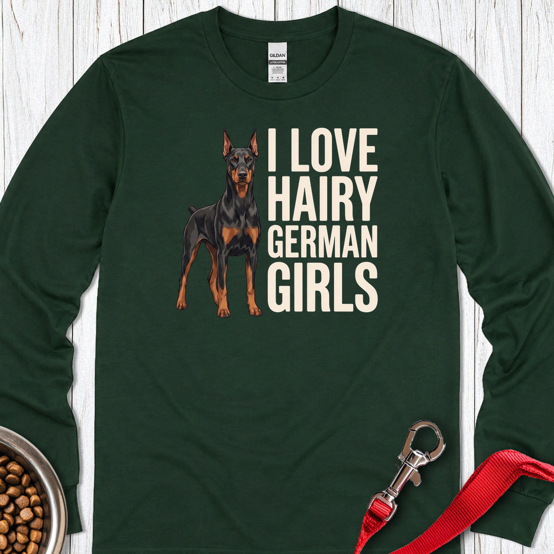 Doberman Hairy Girls Long Sleeve — Forest Green