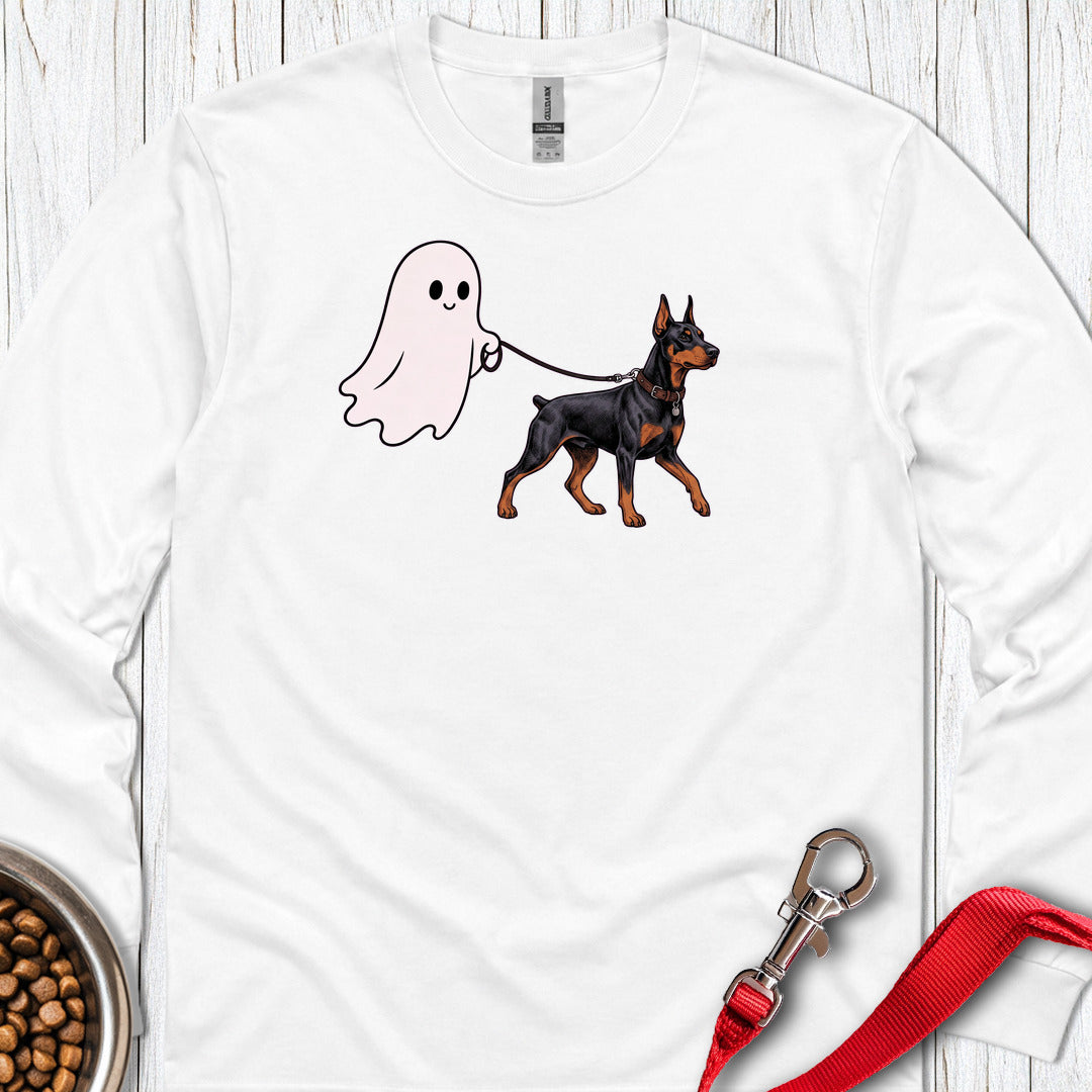 Doberman Halloween Ghost Long Sleeve — White