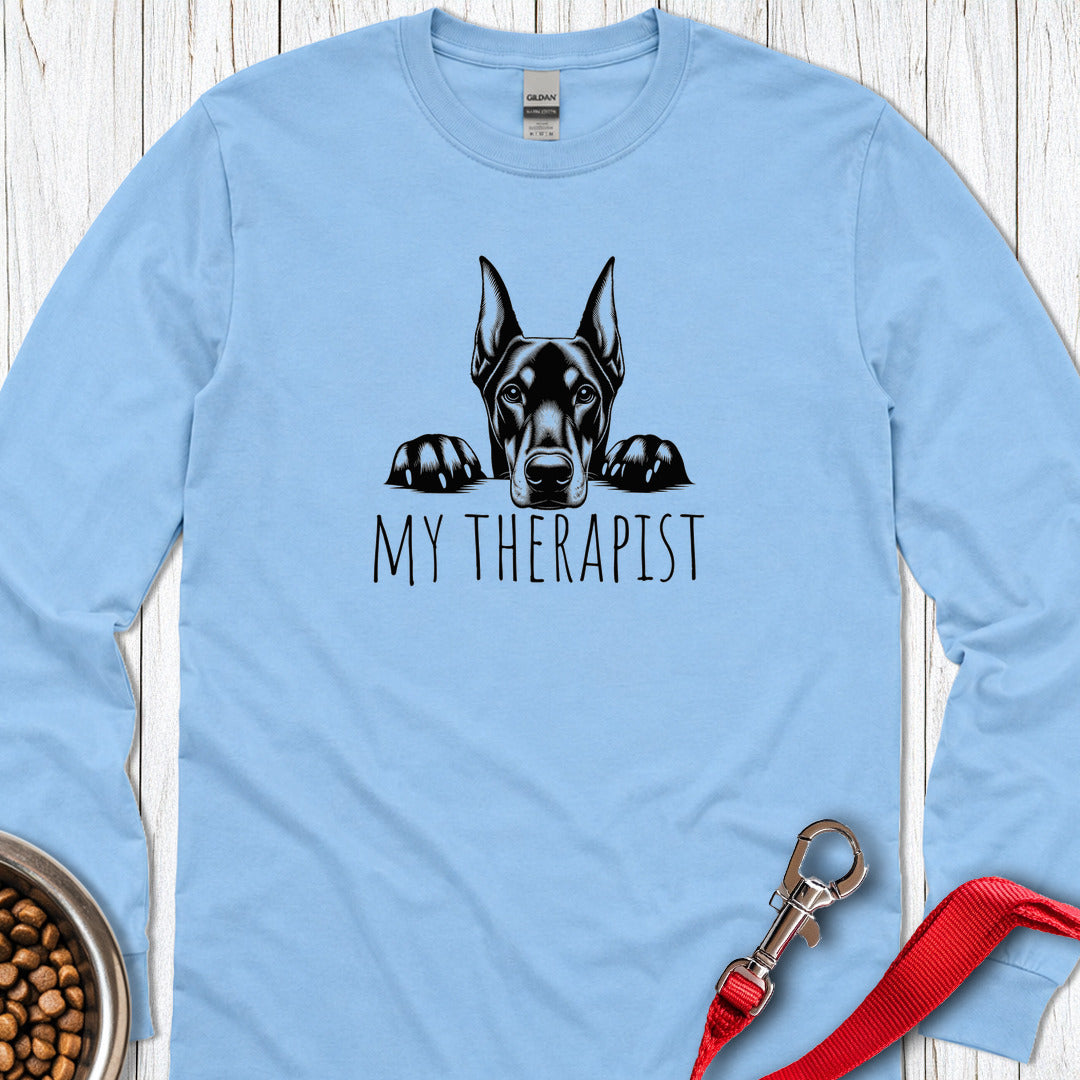 Doberman My Therapist Long Sleeve — Carolina Blue