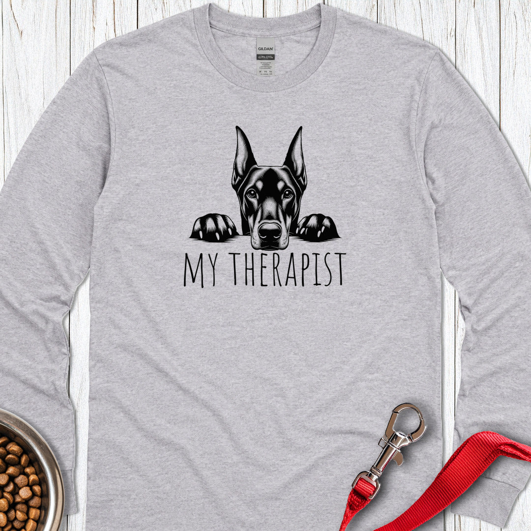 Doberman My Therapist Long Sleeve — Sport Grey