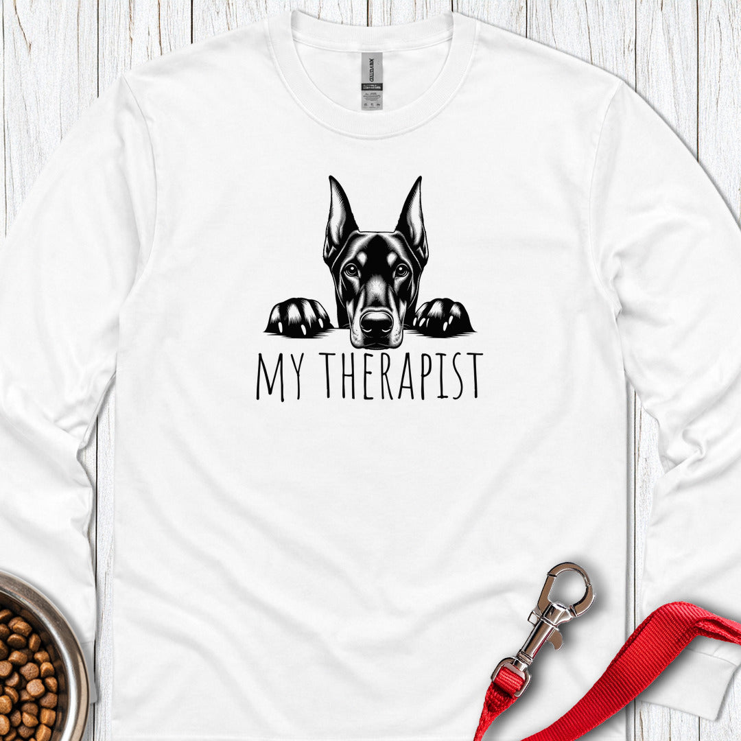 Doberman My Therapist Long Sleeve — White