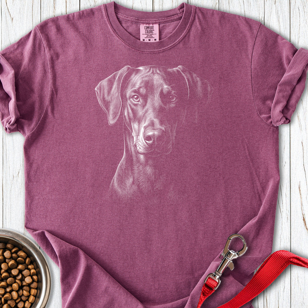Doberman Natural Ears Engraved Premium Tee — Berry