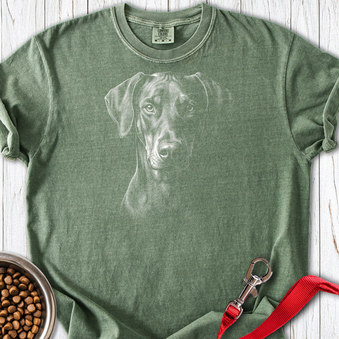Doberman Natural Ears Engraved Premium Tee — Moss