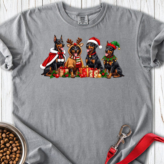Doberman Pinscher Christmas Group Premium Tee — Grey