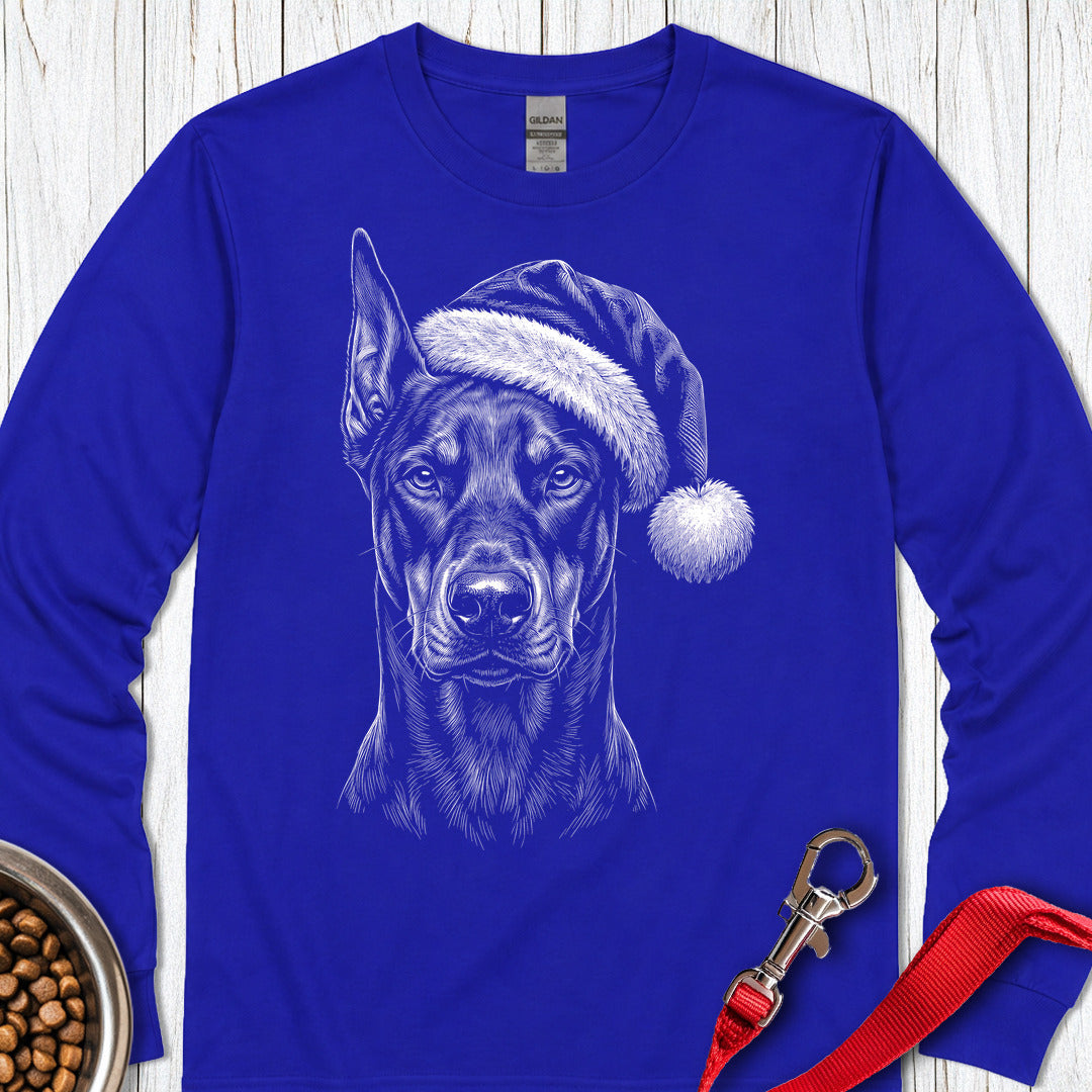Doberman Pinscher Christmas Santa Hat Long Sleeve — Royal