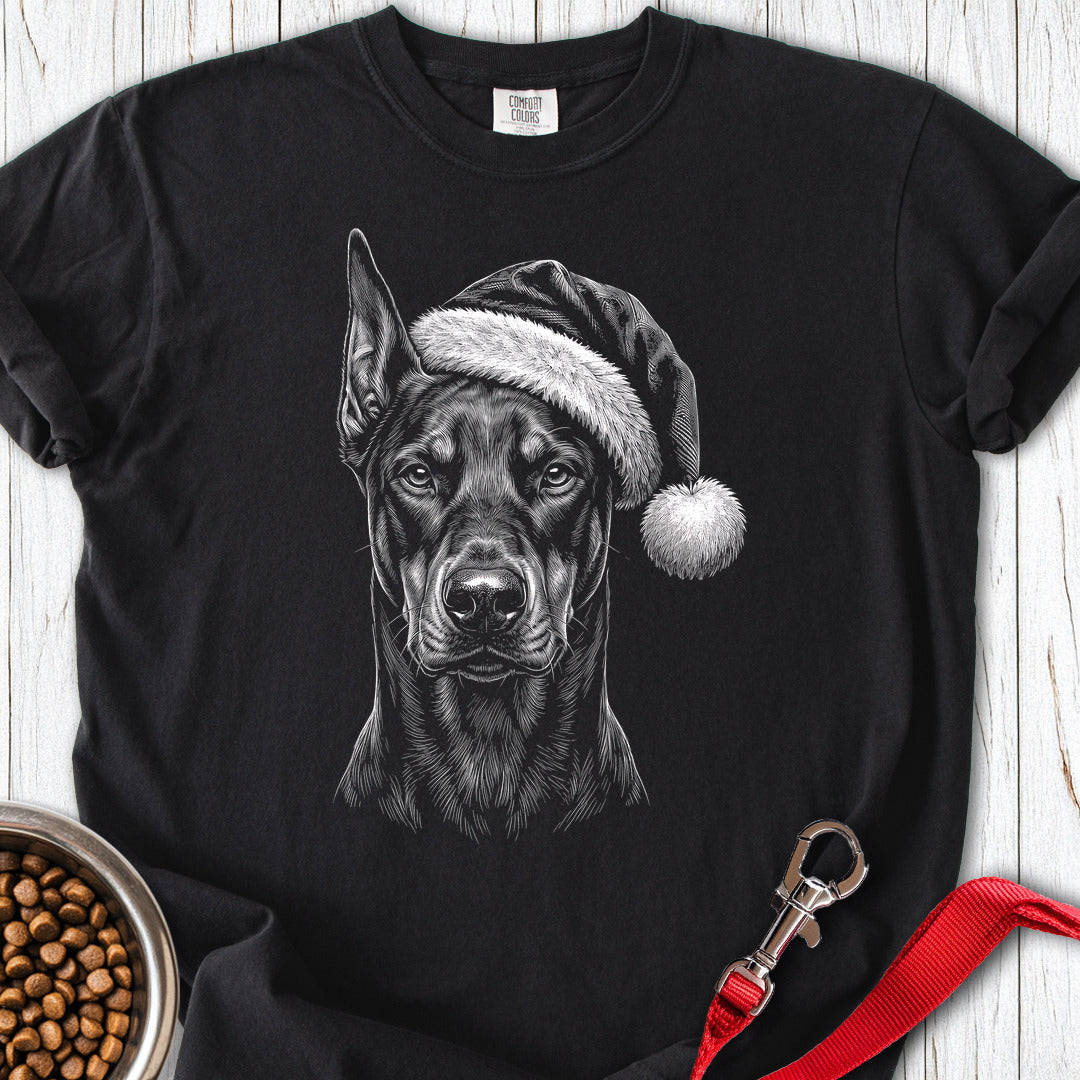Doberman Pinscher Christmas Santa Hat Premium Tee Black