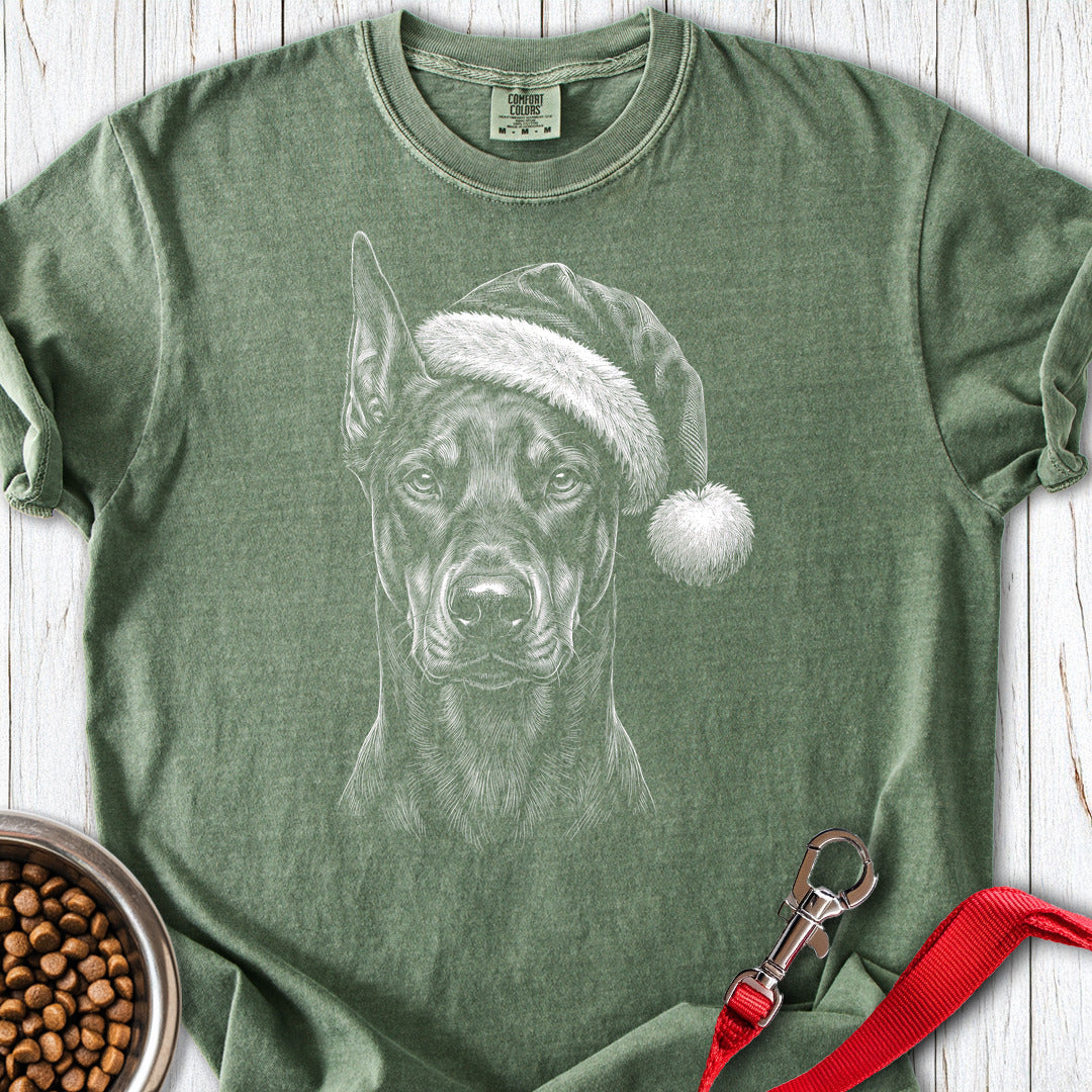Doberman Pinscher Christmas Santa Hat Premium Tee Moss
