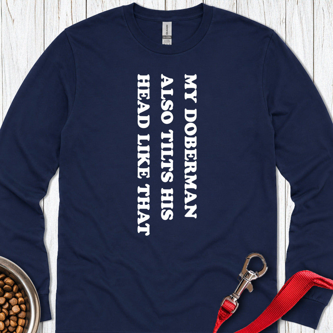 Doberman Tilt His Head Long Sleeve — Navy