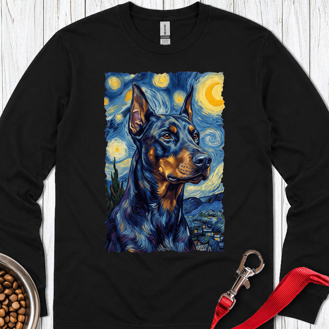Doberman Van Gogh Long Sleeve — Black