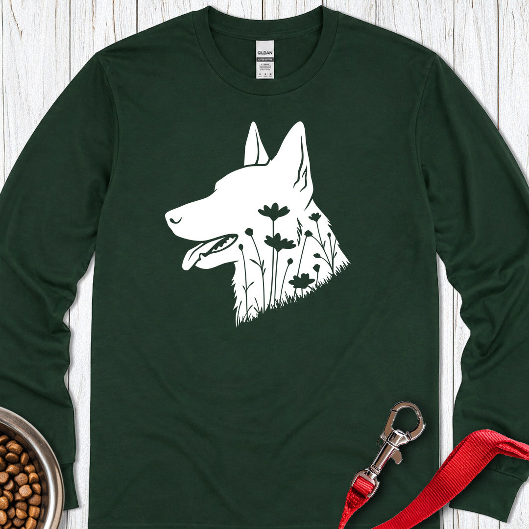 Dutch Shepherd Flowers Long Sleeve — Forest Green
