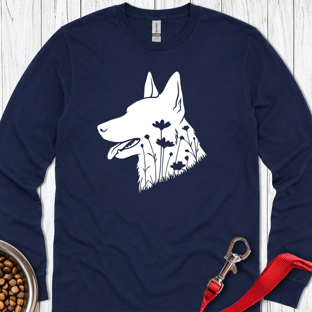 Dutch Shepherd Flowers Long Sleeve — Navy
