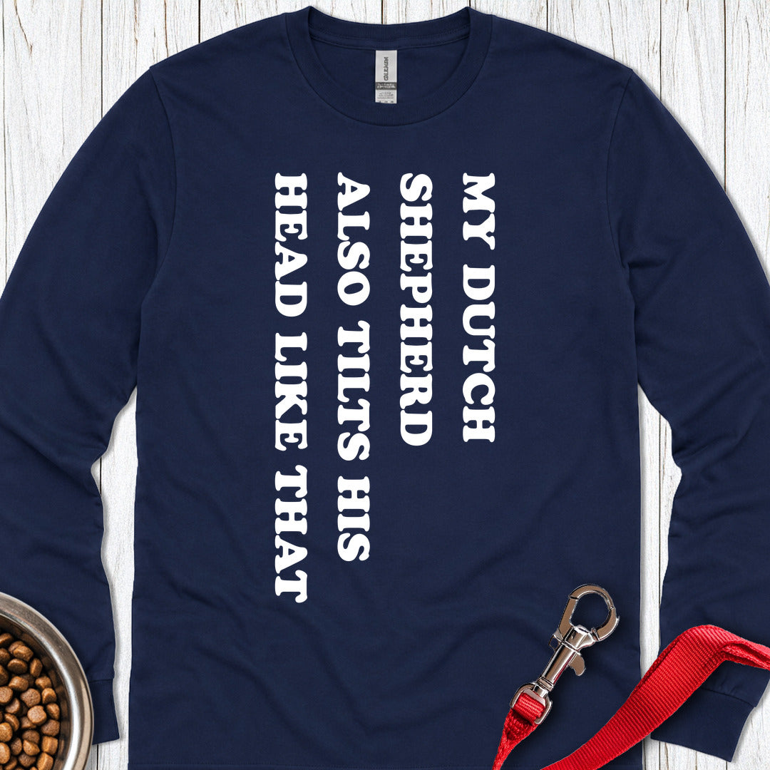 Dutch Shepherd Tilt His Head Long Sleeve — Navy