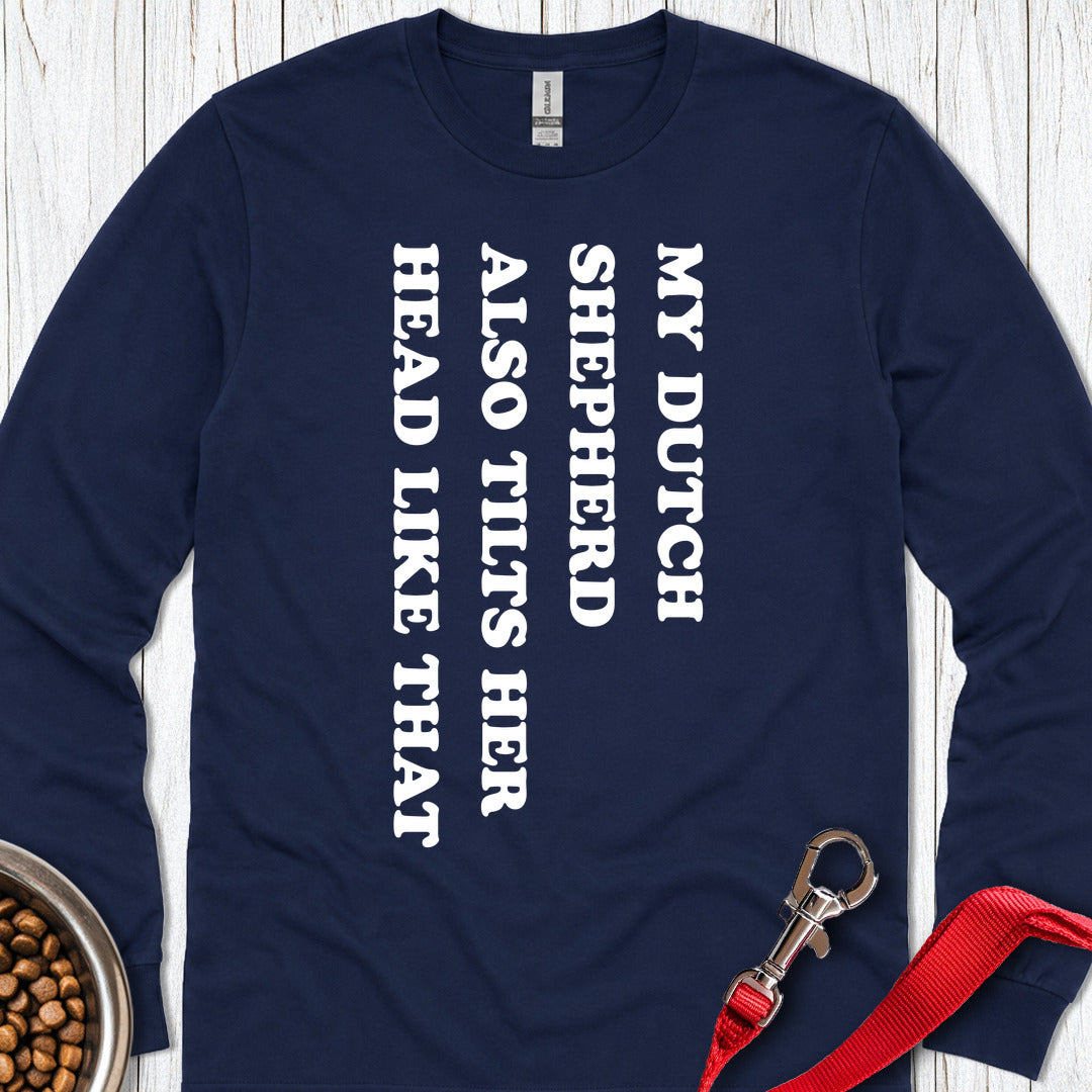 Dutch Shepherd Tilts Her Head Long Sleeve — Navy