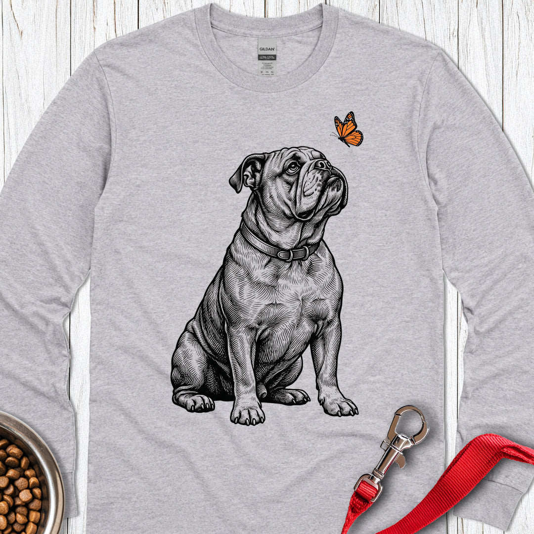 English Bulldog Butterfly Long Sleeve Sport Grey