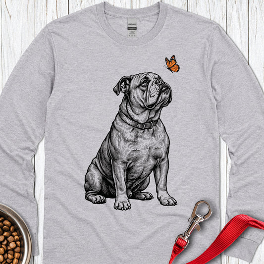 English Bulldog Butterfly Long Sleeve Sport Grey