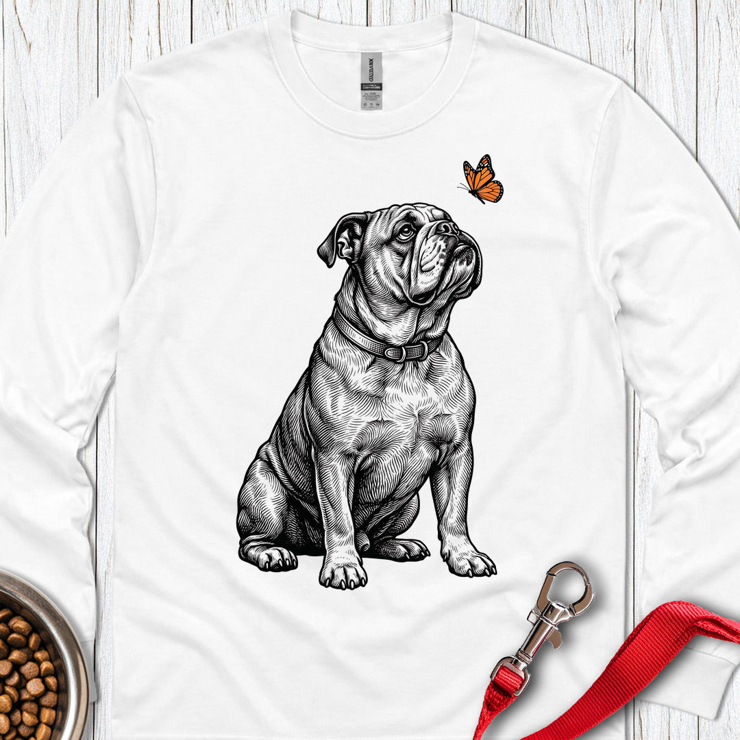 English Bulldog Butterfly Long Sleeve White