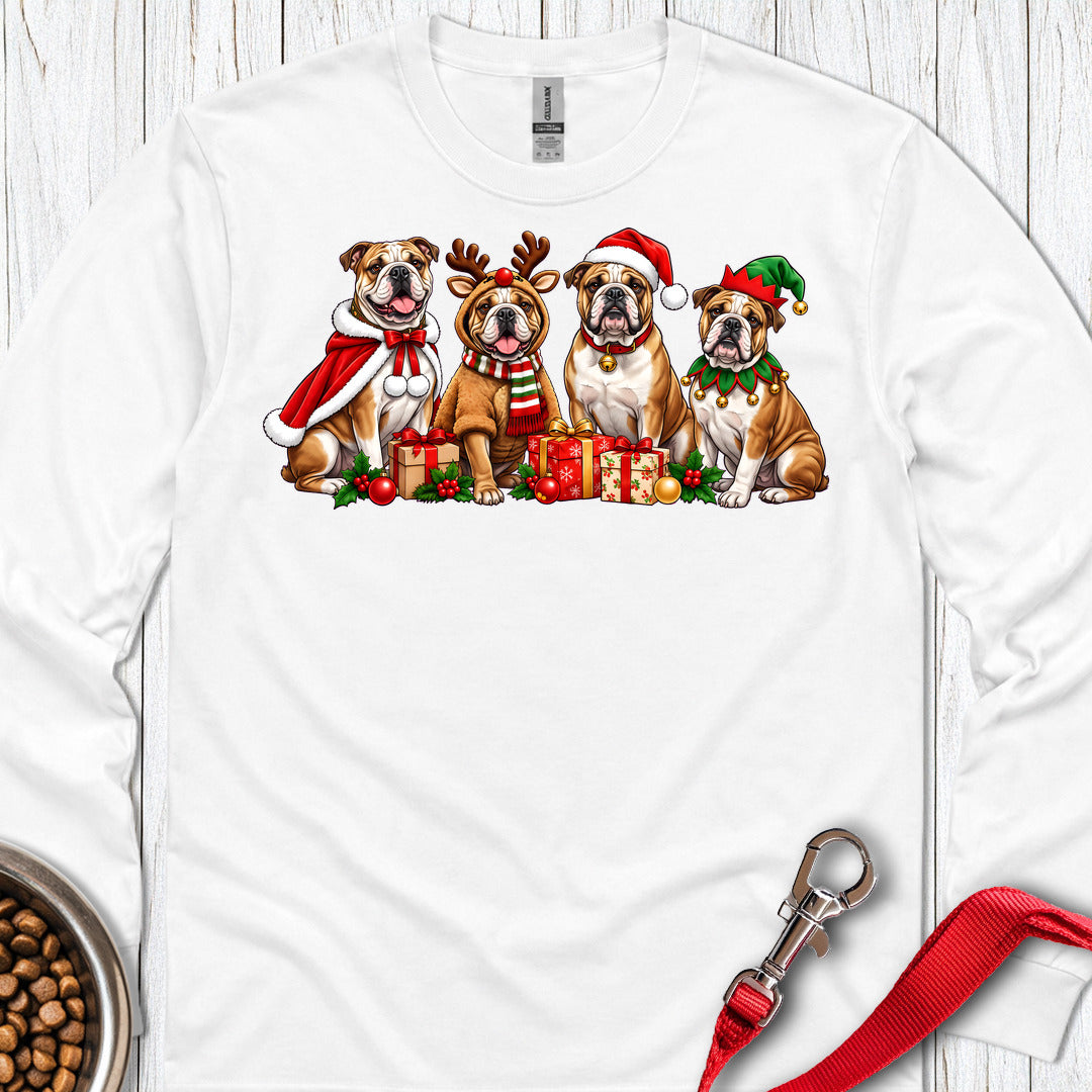 English Bulldog Christmas Group Long Sleeve — White