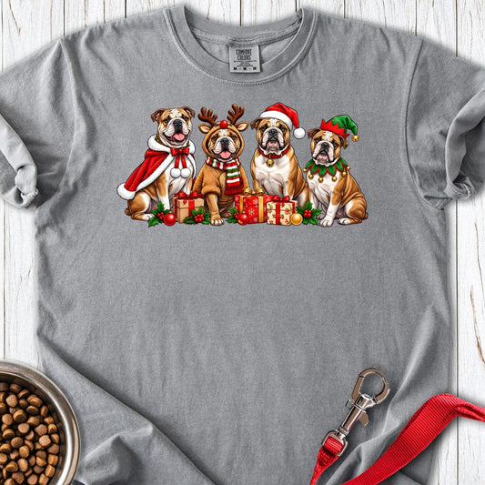 English Bulldog Christmas Group Premium Tee — Grey