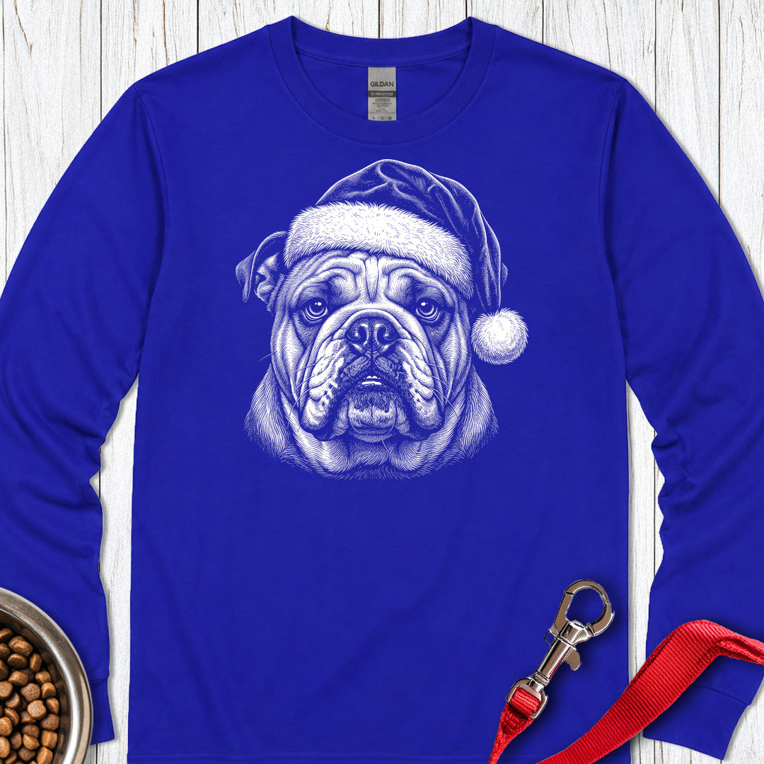 English Bulldog Christmas Santa Hat Long Sleeve — Royal